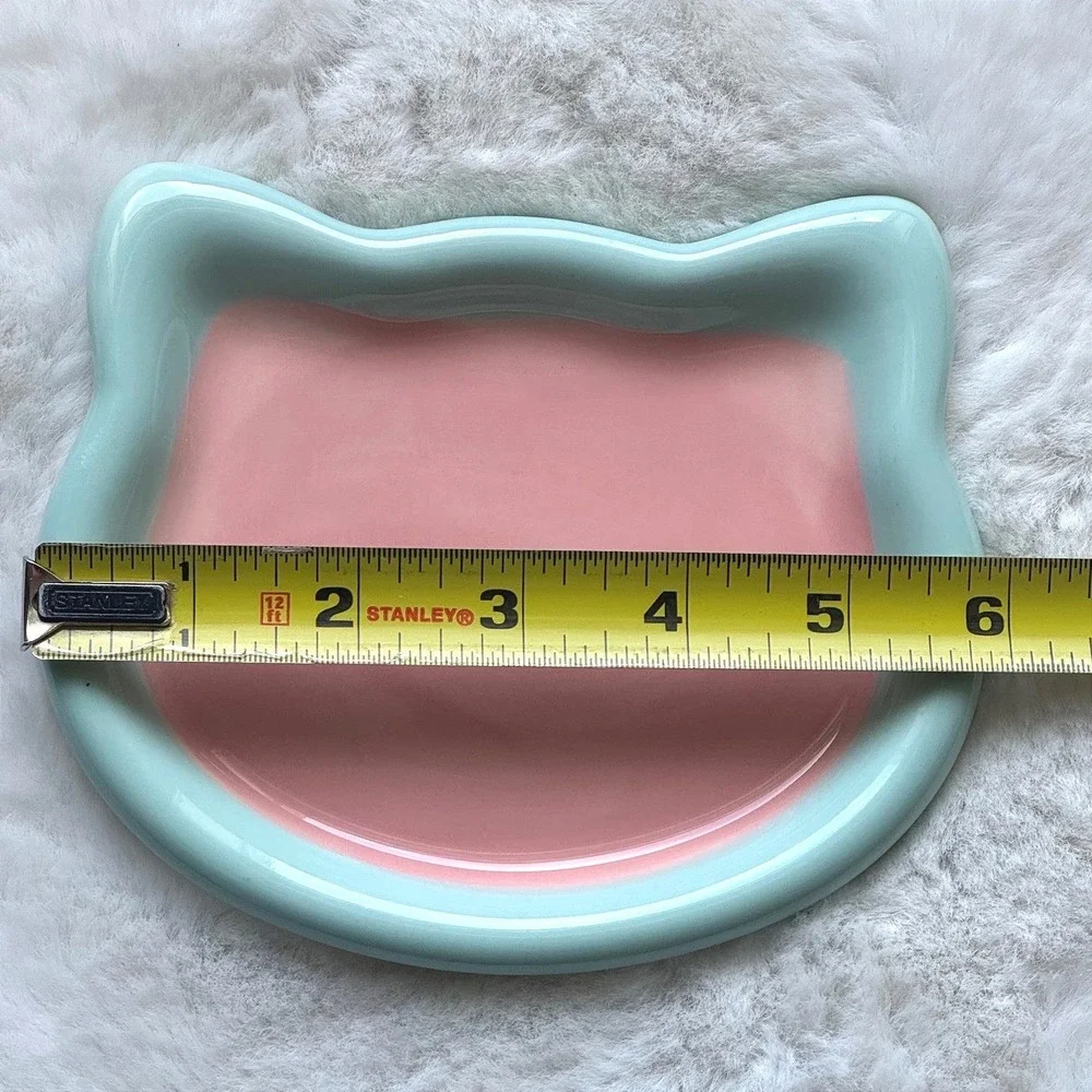 New Ceramic‎ Cat Plate Whisker Fatigue Friendly Pastel Pink Blue Kitty Dish
